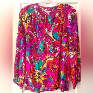 Lilly Pulitzer Elsa Silk Top Sea And Be Seen Print